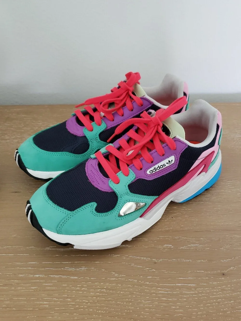 adidas Colorblock Falcon Sneakers in Teal, Purple & Hot Pink - Picture 1 of 7
